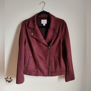 Faux suede burgundy moto jacket